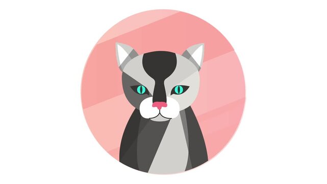Geometric cat face vector illustration with pink circular background