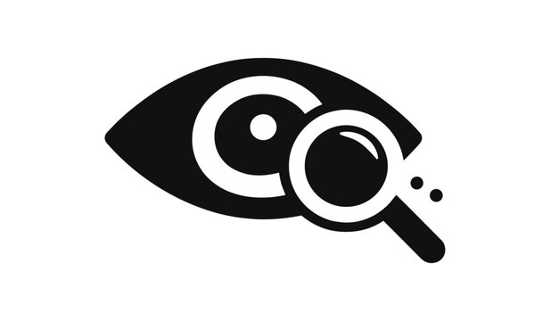 Eye icon with magnifier, vision search and focus symbol, minimal vector illustration on transparent background