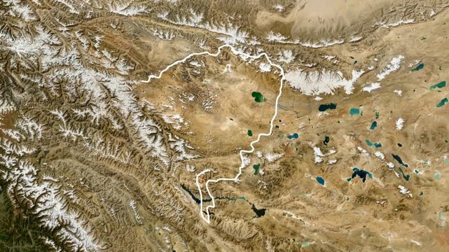 3D animated map of the Aksai Chin region located between China, Pakistan and India