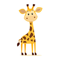 Obraz premium Cute Cartoon Giraffe Character. Happy Giraffe with Spots Standing Upright. Funny Animal Illustration for Children's Books, Education, and Design Projects. Vector Graphic Element Isolated.