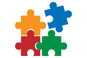 Fototapeta premium colorful puzzle pieces icon, teamwork collaboration concept, business strategy solution symbol, jigsaw connection graphic, problem solving teamwork design, flat vector illustration download