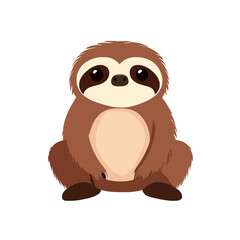 Naklejka premium Cartoon Sloth Cute Animal Vector - Sitting, Furry, Happy Expression for Children's Illustration or Educational Material. Isolated on White, Detailed Vector Art Style 2D Drawing.