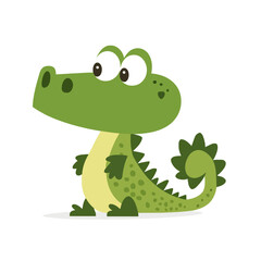 Naklejka premium Cartoon Alligator Smiling Illustration, Cute Green Reptile Character. Mascot for Children's Book or Educational Materials Isolated on White Background, vector drawing illustration.