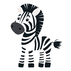 Obraz premium Cartoon Zebra Cute Standing - Fun Animal Character Design Isolated. Happy Zebra vector illustration for children's content, cheerful, joyful and funny creative graphic.