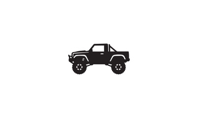 Extreme Off-Road Pickup Truck Silhouette - Rugged 4x4 Monster Truck Vector Illustration with Lifted Suspension and Big Tires © ALI