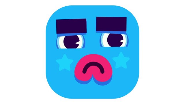 Animated angry blue emoji face with stars and furrowed eyebrows