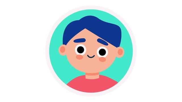 Cute animated boy avatar with sparkles in circular flat vector icon