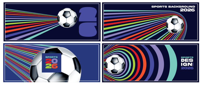 Soccer cup background, football 2026 world trends, dynamic motion effect vibrant abstract sports background featuring bold curved stripes, vector illustration championship