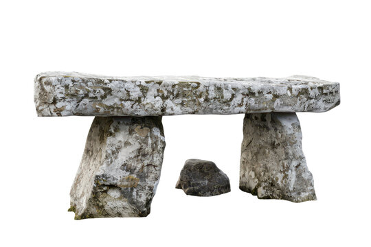 ancient stone bench or altair isolated on white or transparent png