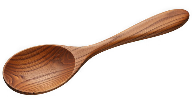 Wooden serving spoon with natural grain pattern isolated on transparent background
