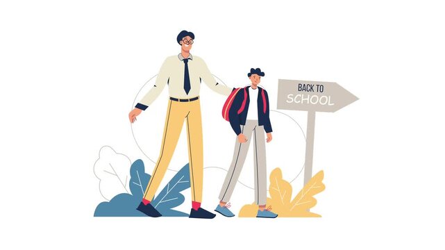 Animated back to school illustration with teacher and student
