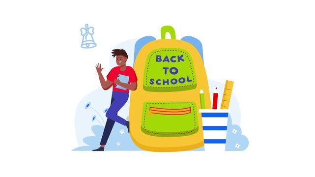 Back to school animation with student, backpack and school supplies