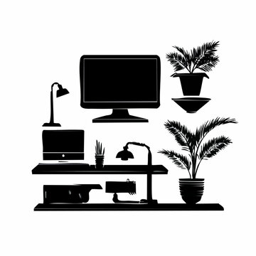 Black silhouette of desk plants.