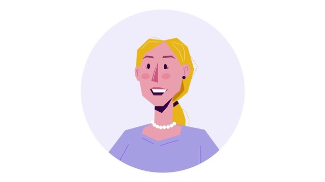 Animated smiling blonde woman portrait in circular flat vector style