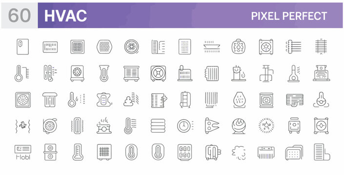HVAC icons for climate control: heating, ventilation, and air conditioning system elements.