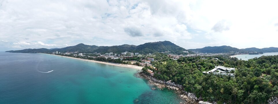 Golden hour waves Kata Beach Andaman Sea Phuket Southern Thailand panorama