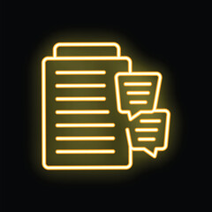 Obraz premium Yellow neon icon representing feedback being given on a document