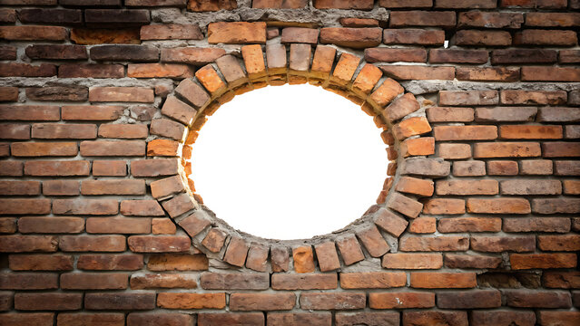 empty circular brick archway on rustic red wall with warm lighting