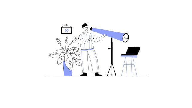 404 Not Found meaning page with man and telescope, flat animation