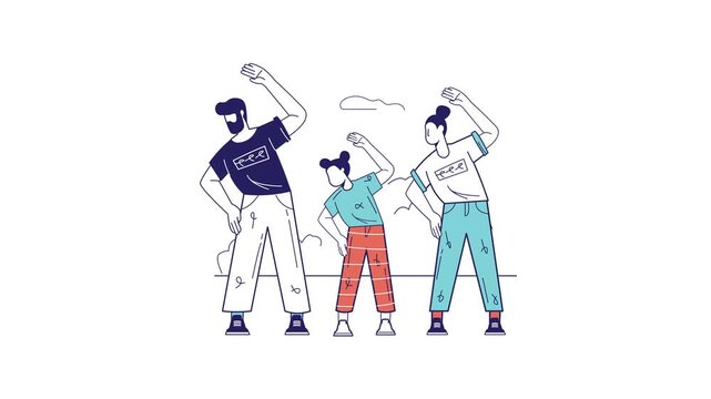 Family dancing together in casual clothes flat vector animation