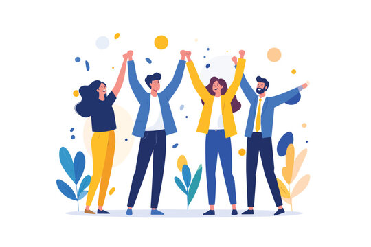 Successful teamwork and big win concept with joyful male and female characters