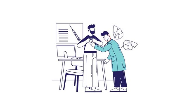 Animated doctor giving vaccine injection to patient in clinic