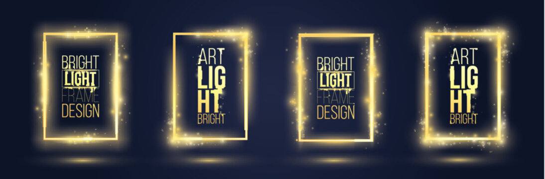 Luxury golden glowing frames set with sparkles and glitter on dark background. Premium vector design for invitations, banners and advertising.