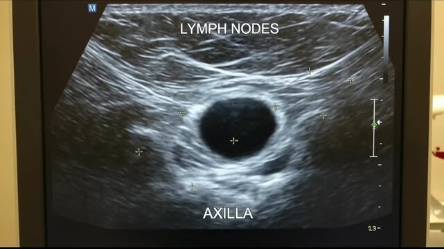 Enlarged lymph nodes, clearly observed during axillary ultrasound scan, medical diagnostic imaging, lymphatic system assessment, crucial health screening procedure