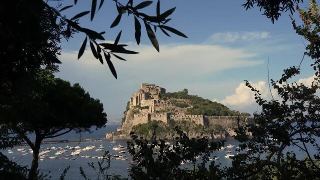Aragonese Castle on island in Ischia Italy with sea view