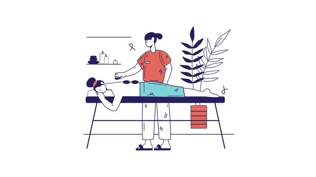 Woman receiving relaxing massage in modern spa flat illustration