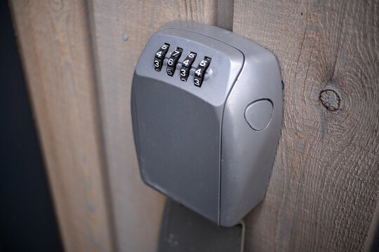 Close up of secure key lock box with code