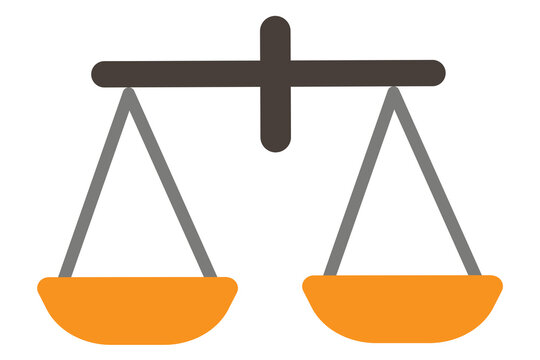 balance scale icon, justice symbol, law and equality concept, weighing scale illustration, legal balance sign, minimal flat design icon, orange scale graphic, court justice logo, fairness concept icon