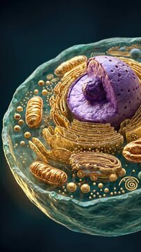 Cell, complex eukaryotic structure, displaying internal component, nucleus, mitochondrion, endoplasmic reticulum, golgi apparatus, ribosome, membrane, cytoplasm, essential biological function.