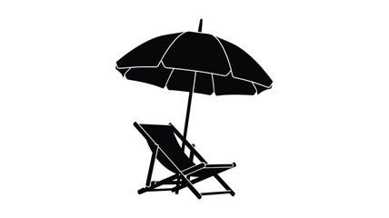 Beach chair and umbrella display a relaxing summer scene silhouette © Nurunnar