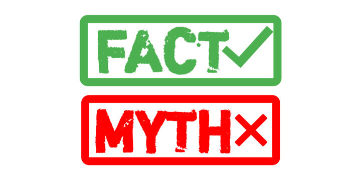 Fact vs Myth Stamp Set &ndash; Green Verified Fact and Red False Myth Labels, Truth Check Symbols, Grunge Rubber Stamp Design
