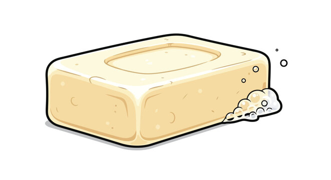 Cartoon soap bar with bubbles on white background