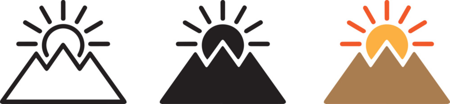 modern hill with sun icon set