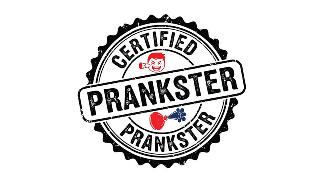 Certified prankster logo with boxing gloves and flowers on white background