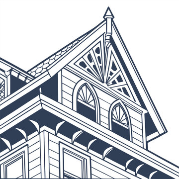 Victorian house dormer roof architectural line art illustration with real estate