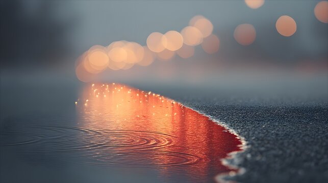 Vibrant City Lights Reflected in Puddle at Night