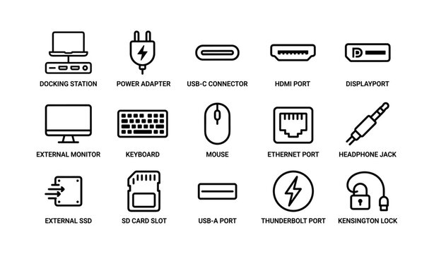 Docking station and computer accessory icons - usb hdmi ethernet monitor
