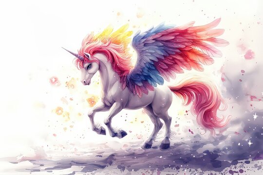 Cute watercolor unicorn on a white background. For printing, design, posters, stickers and postcards.