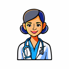 Fototapeta premium Female Doctor Cartoon Character Illustration Portrait.