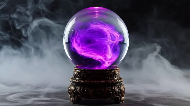 Crystal ball with purple swirl on ornate stand