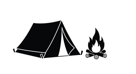 Camping scene with a tent and campfire a striking silhouette © Nazrul