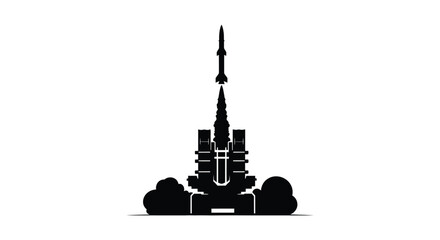 Rocket launching from a complex depicted as a striking silhouette © Nazrul