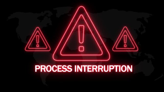 Process interruption alert warning. Cybersecurity defense and secure digital systems protection against cyberattacks. urgent threat notification.4k Motion graphics on Black Background