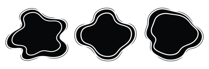 Obraz premium Three irregular black shapes with white outlines on a white background