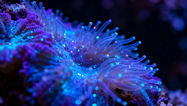 Underwater Wonders: Close-up of vibrant coral with soft, flowing tentacles in a stunning display of color and texture. An enchanting glimpse into marine life, a mesmerizing visual treat.