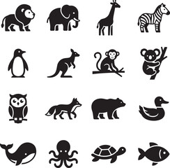 Fototapeta premium Collection of stylized animal icons for graphic design and education